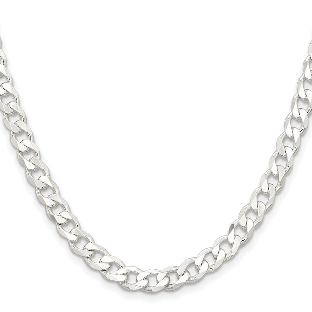 925 White Gold 6.5 mm Curb Chain Necklace, Polished