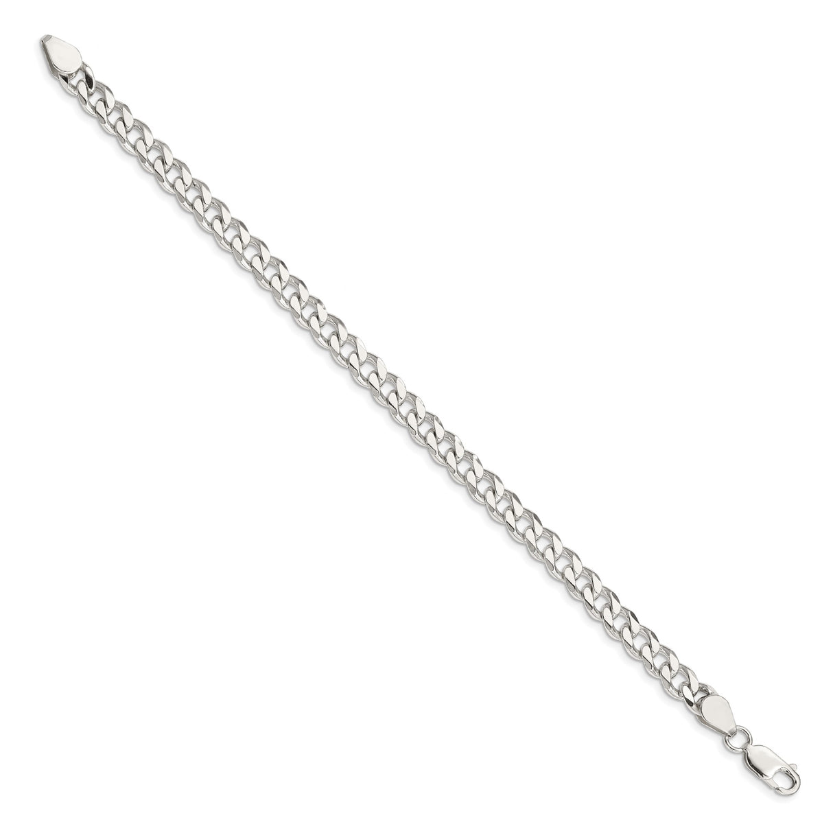 925 White Gold 6.5 mm Curb Chain Anklet, Polished
