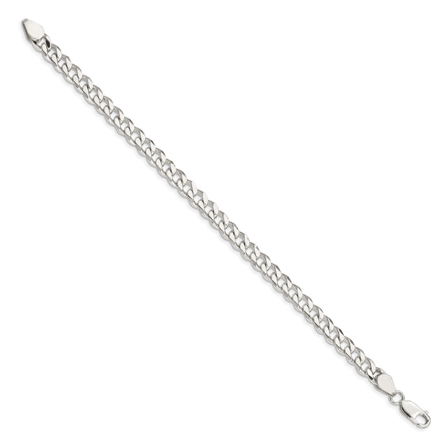 925 White Gold 6.5 mm Curb Chain Anklet, Polished
