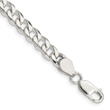 925 White Gold 6.5 mm Curb Chain Anklet, Polished shown for scale