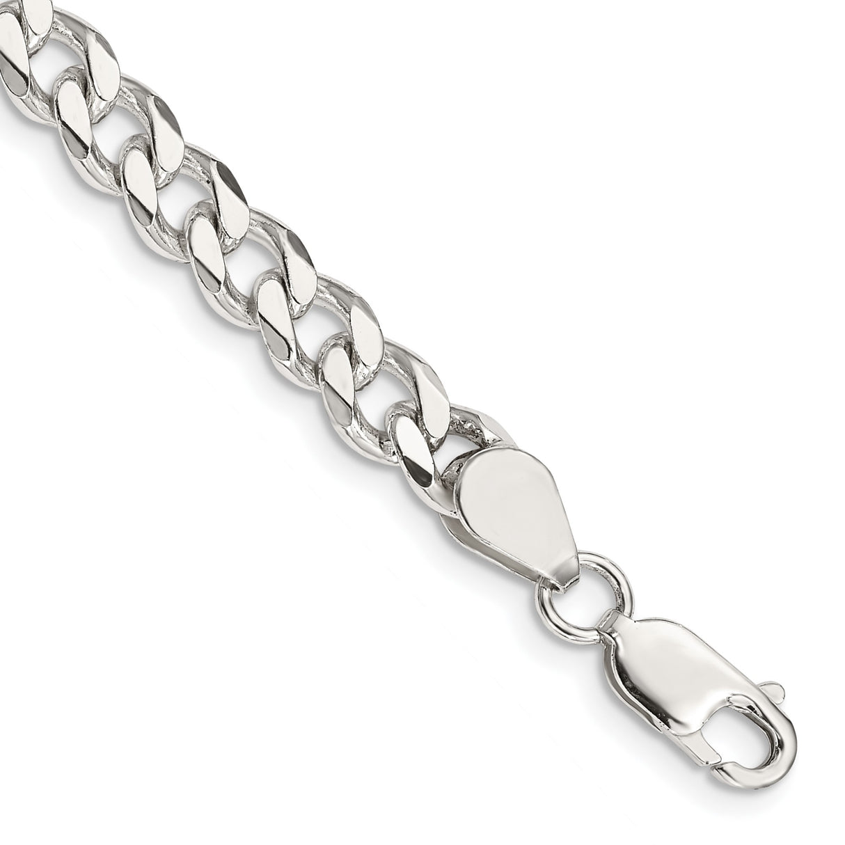 925 White Gold 6.5 mm Curb Chain Bracelet, Polished shown for scale