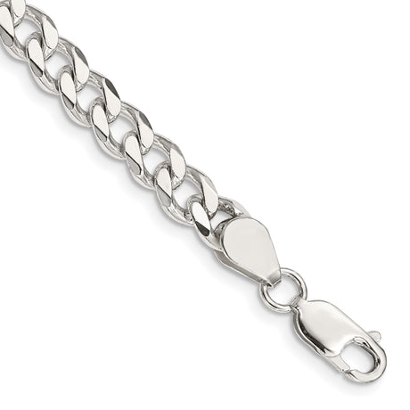 925 White Gold 6.5 mm Curb Chain Bracelet, Polished shown for scale