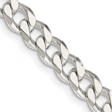 925 White Gold 6.5 mm Curb Chain Necklace, Polished detail view