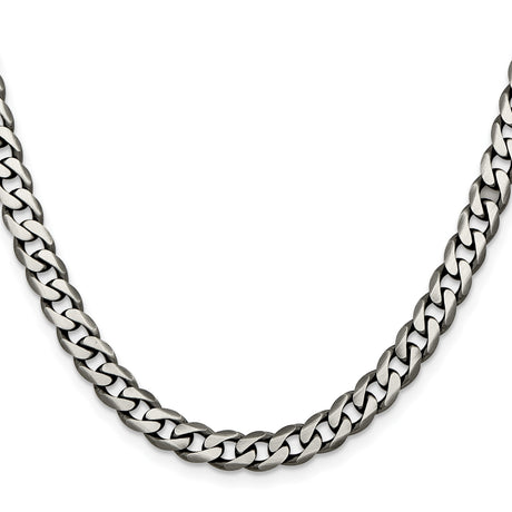 925 White Gold 6.5 mm Curb Chain Necklace, Solid