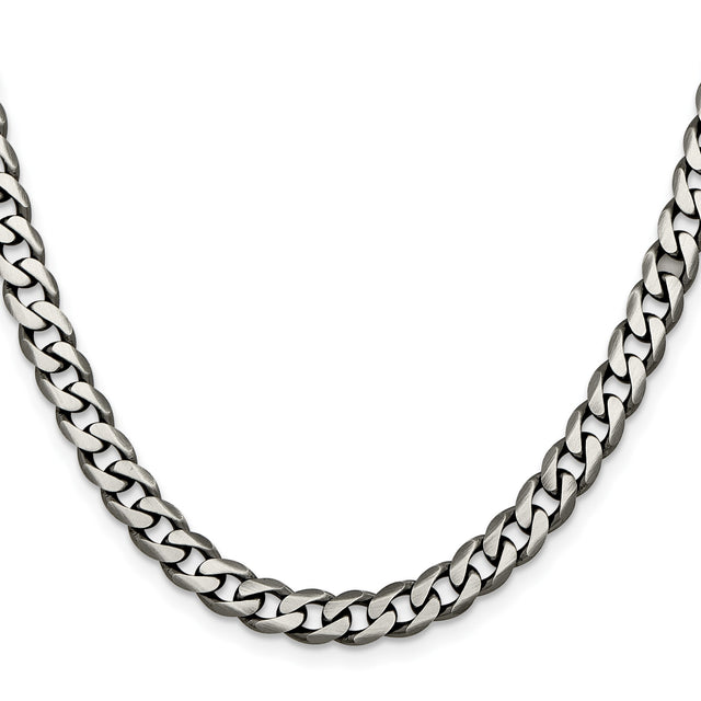 925 White Gold 6.5 mm Curb Chain Necklace, Solid