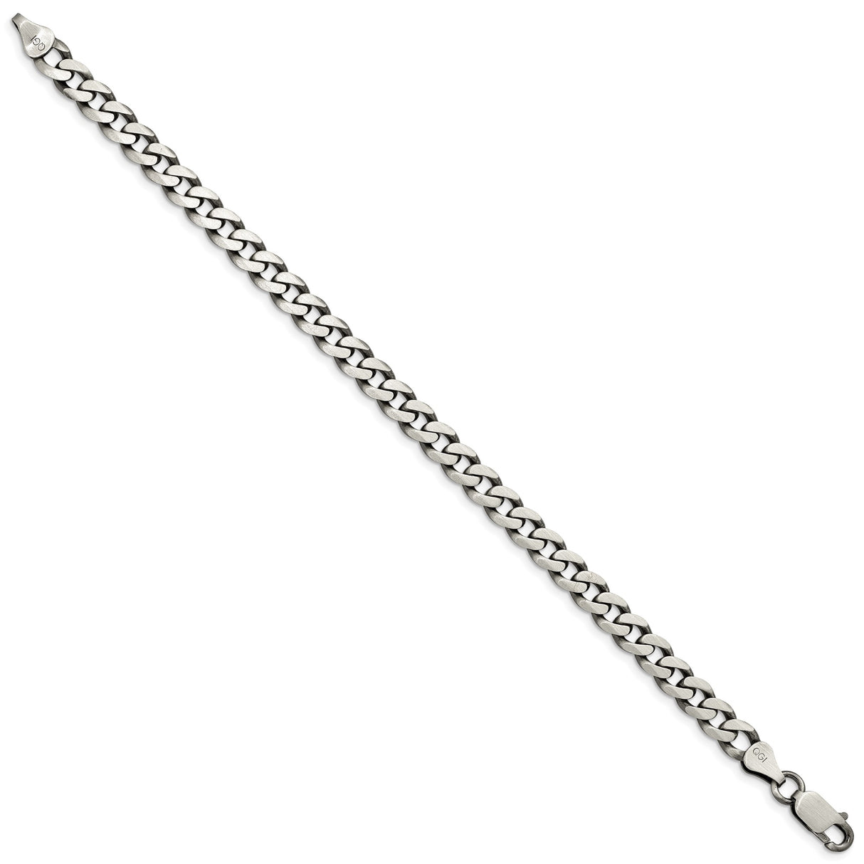 925 White Gold 6.5 mm Curb Chain Anklet, Solid