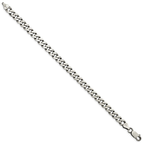925 White Gold 6.5 mm Curb Chain Anklet, Solid