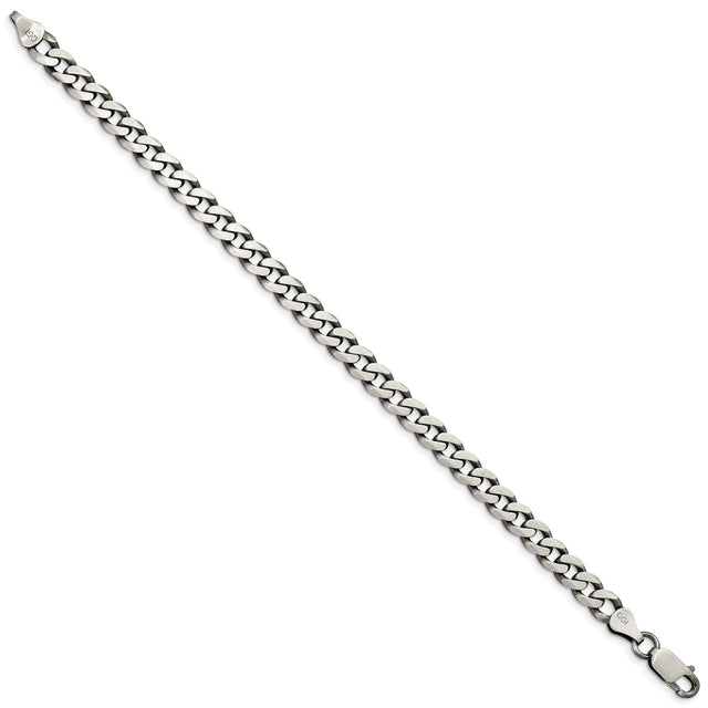 925 White Gold 6.5 mm Curb Chain Anklet, Solid