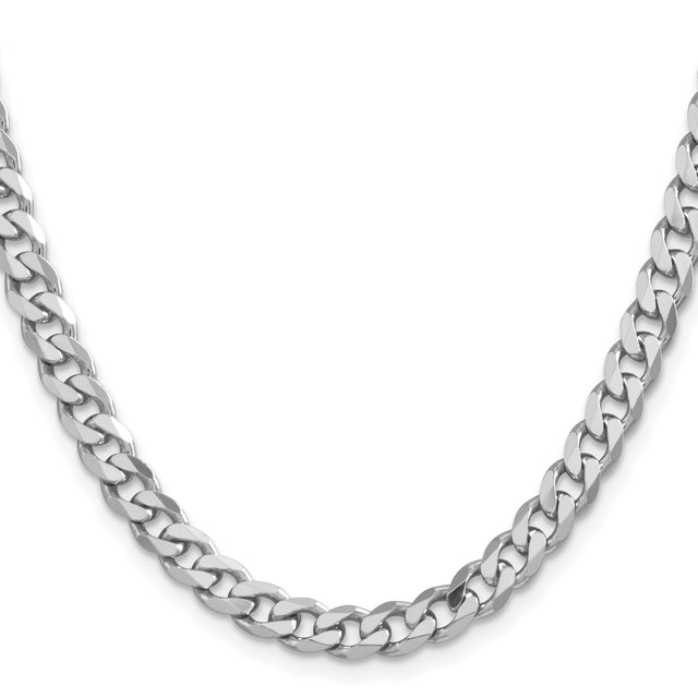 925 White Gold 6.5 mm Curb Chain Necklace, Polished