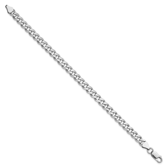 925 White Gold 6.5 mm Curb Chain Anklet, Polished