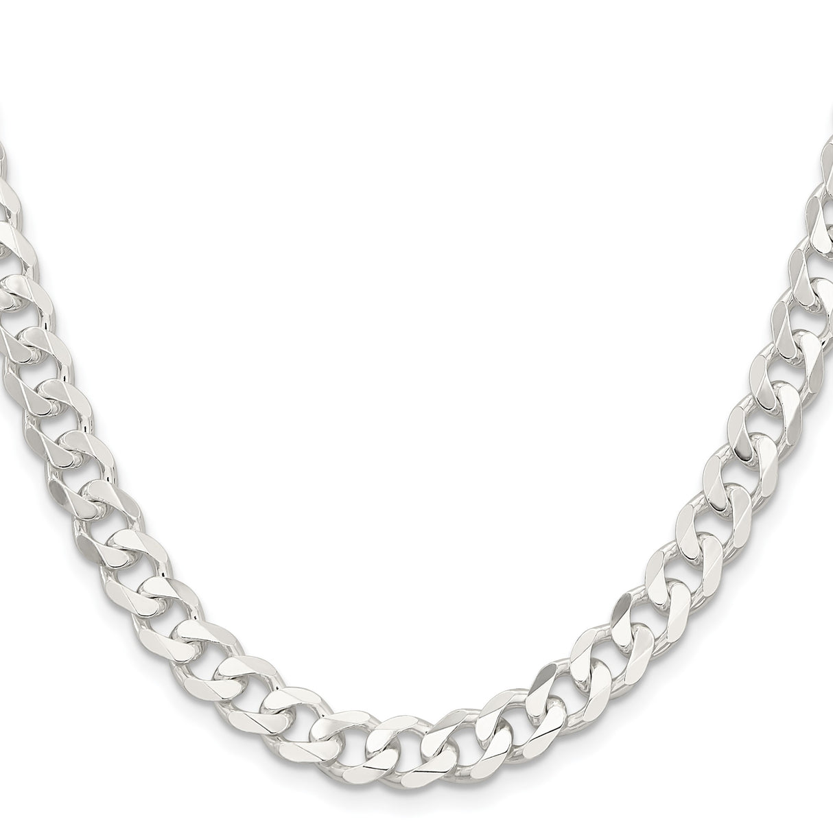 925 White Gold 7.5 mm Curb Chain Necklace, Polished