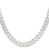 925 White Gold 7.5 mm Curb Chain Necklace, Polished
