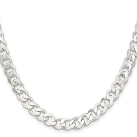 925 White Gold 7.5 mm Curb Chain Necklace, Polished