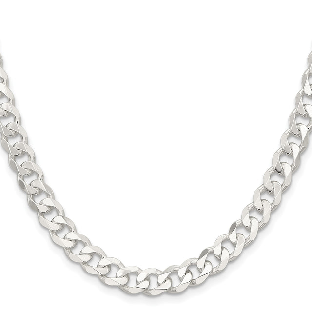 925 White Gold 7.5 mm Curb Chain Necklace, Polished