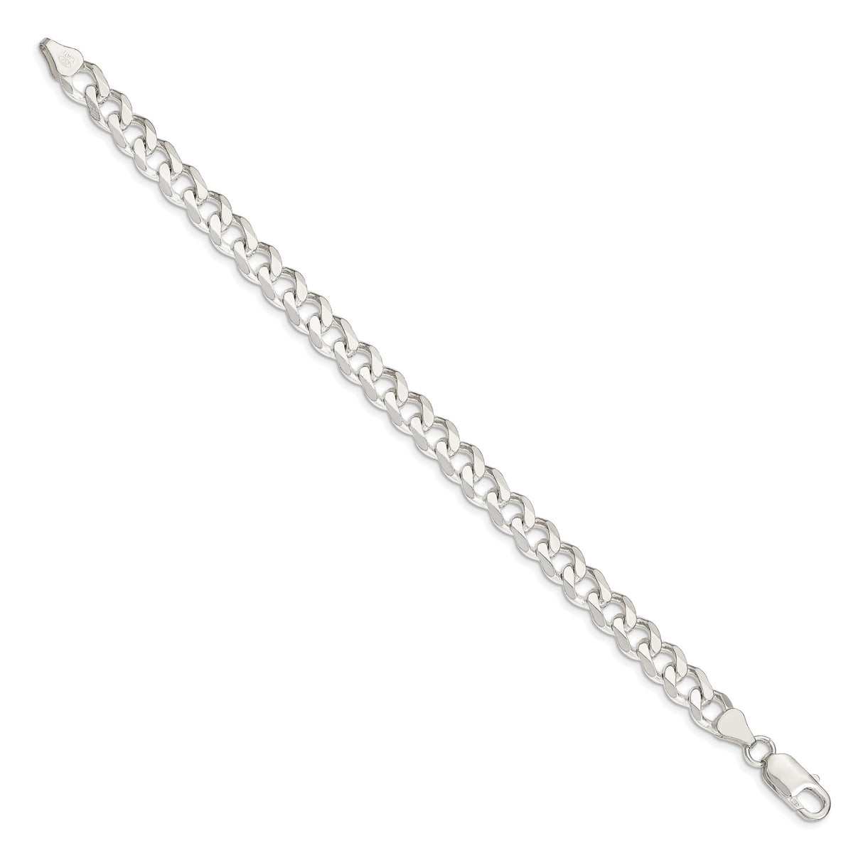 925 White Gold 7.5 mm Curb Chain Anklet, Polished