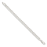 925 White Gold 7.5 mm Curb Chain Anklet, Polished