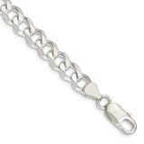 925 White Gold 7.5 mm Curb Chain Anklet, Polished shown for scale