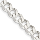 925 White Gold 7.5 mm Curb Chain Necklace, Polished detail view