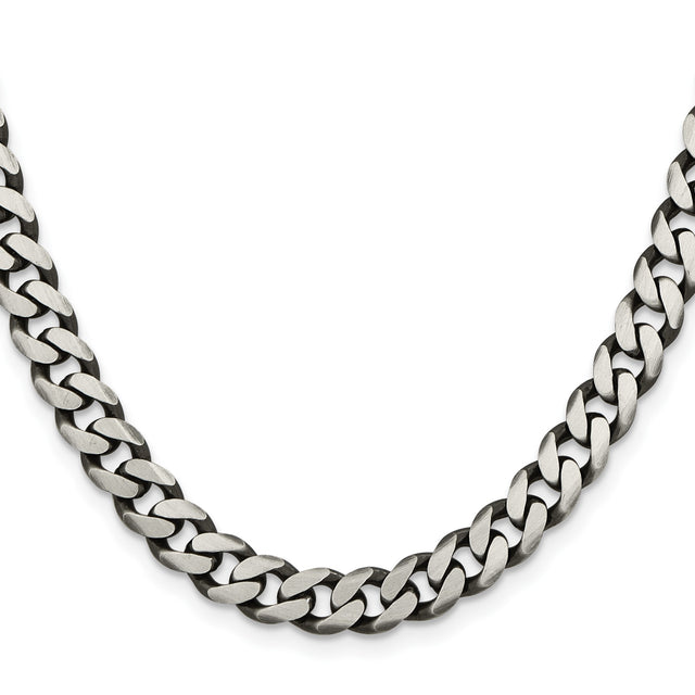 925 White Gold 7.5 mm Curb Chain Necklace, Solid