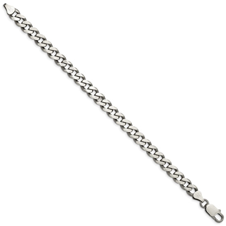 925 White Gold 7.5 mm Curb Chain Anklet, Solid
