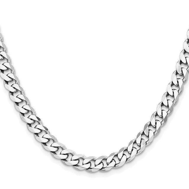 925 White Gold 7.5 mm Curb Chain Necklace, Polished