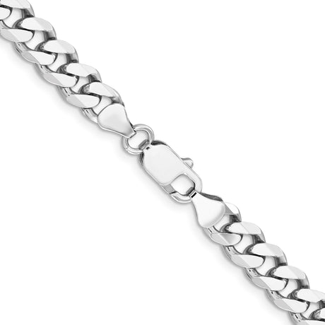 925 White Gold 7.5 mm Curb Chain Necklace, Polished alternate angle