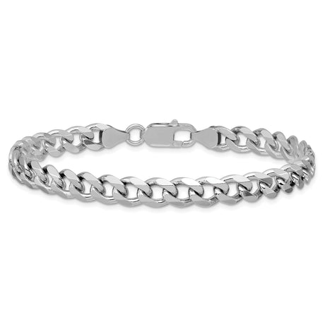 925 White Gold 7.5 mm Curb Chain Anklet, Polished alternate angle