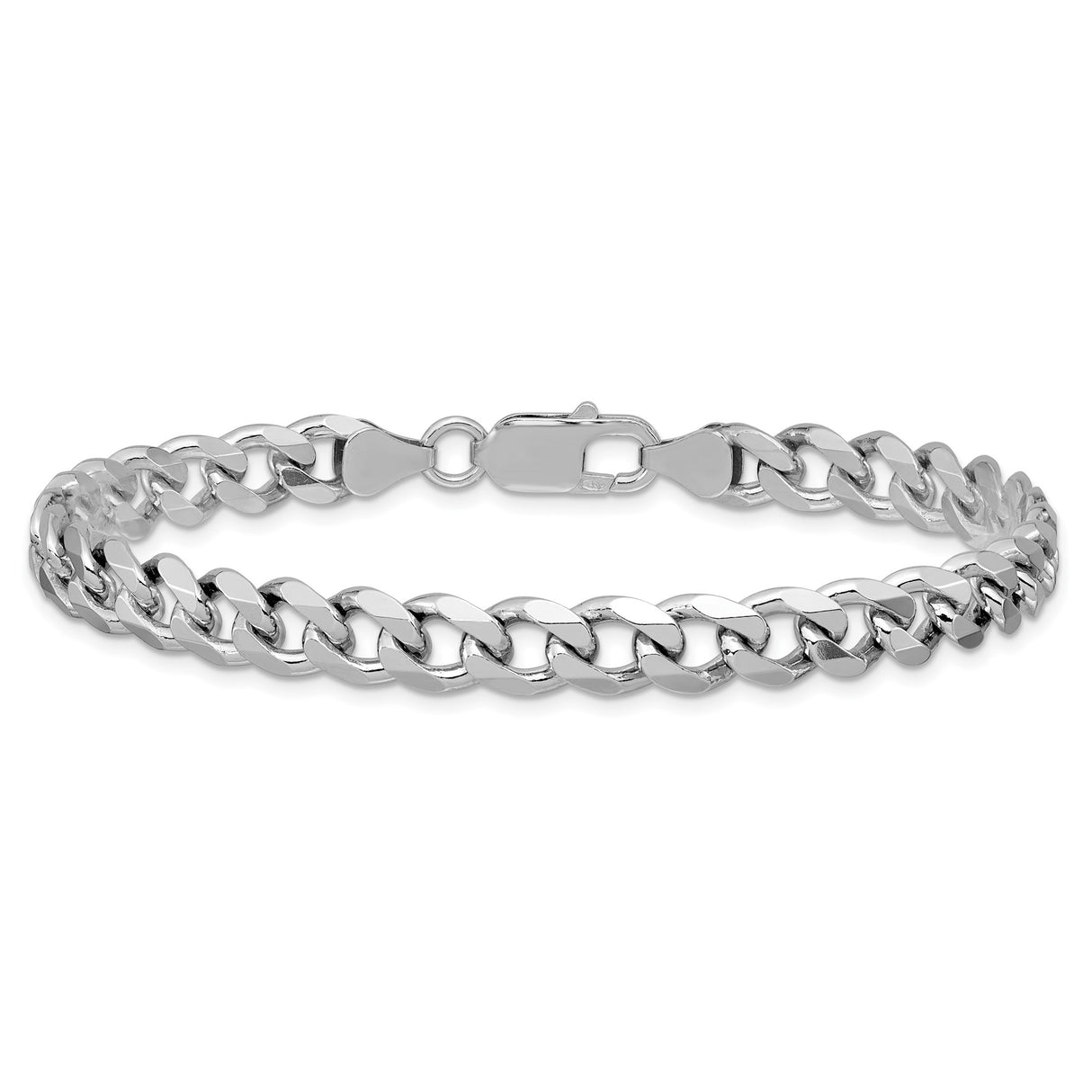 925 White Gold 7.5 mm Curb Chain Bracelet, Polished alternate angle