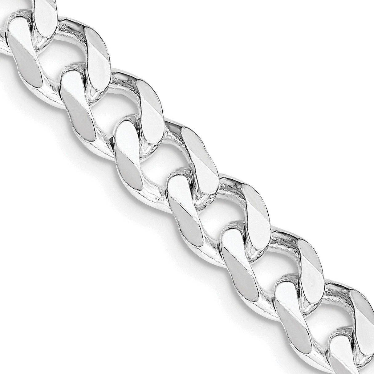 925 White Gold 7.5 mm Curb Chain Necklace, Polished detail view