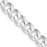 925 White Gold 7.5 mm Curb Chain Necklace, Polished detail view