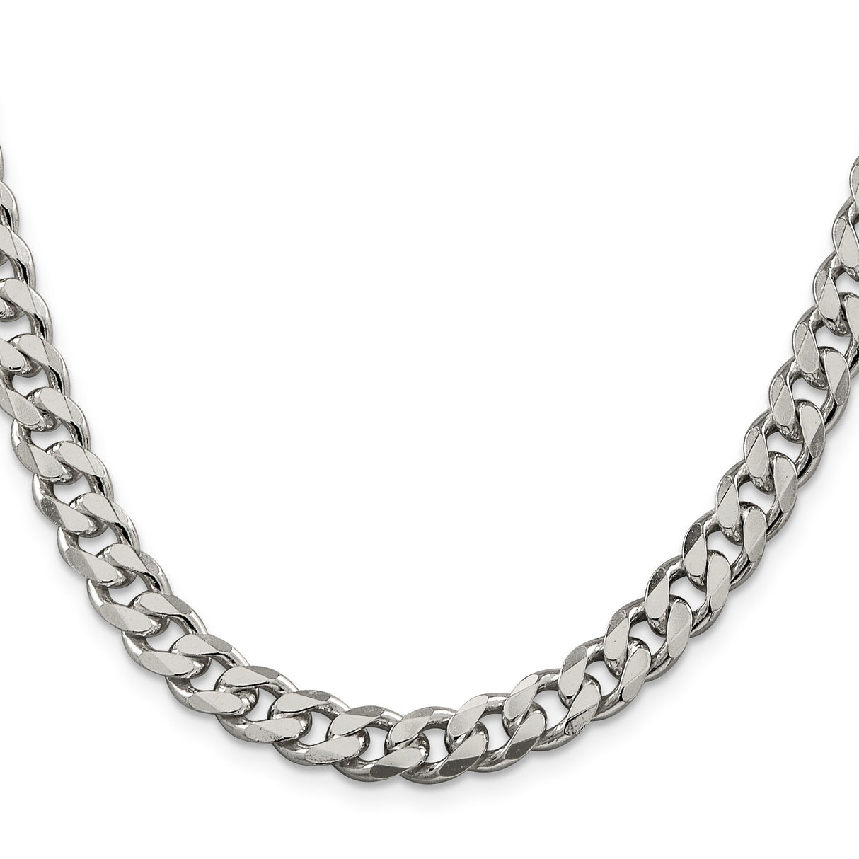 925 White Gold 8.3 mm Curb Chain Necklace, Polished