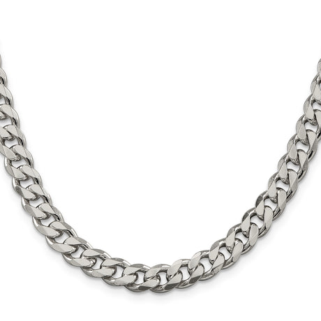 925 White Gold 8.3 mm Curb Chain Necklace, Polished
