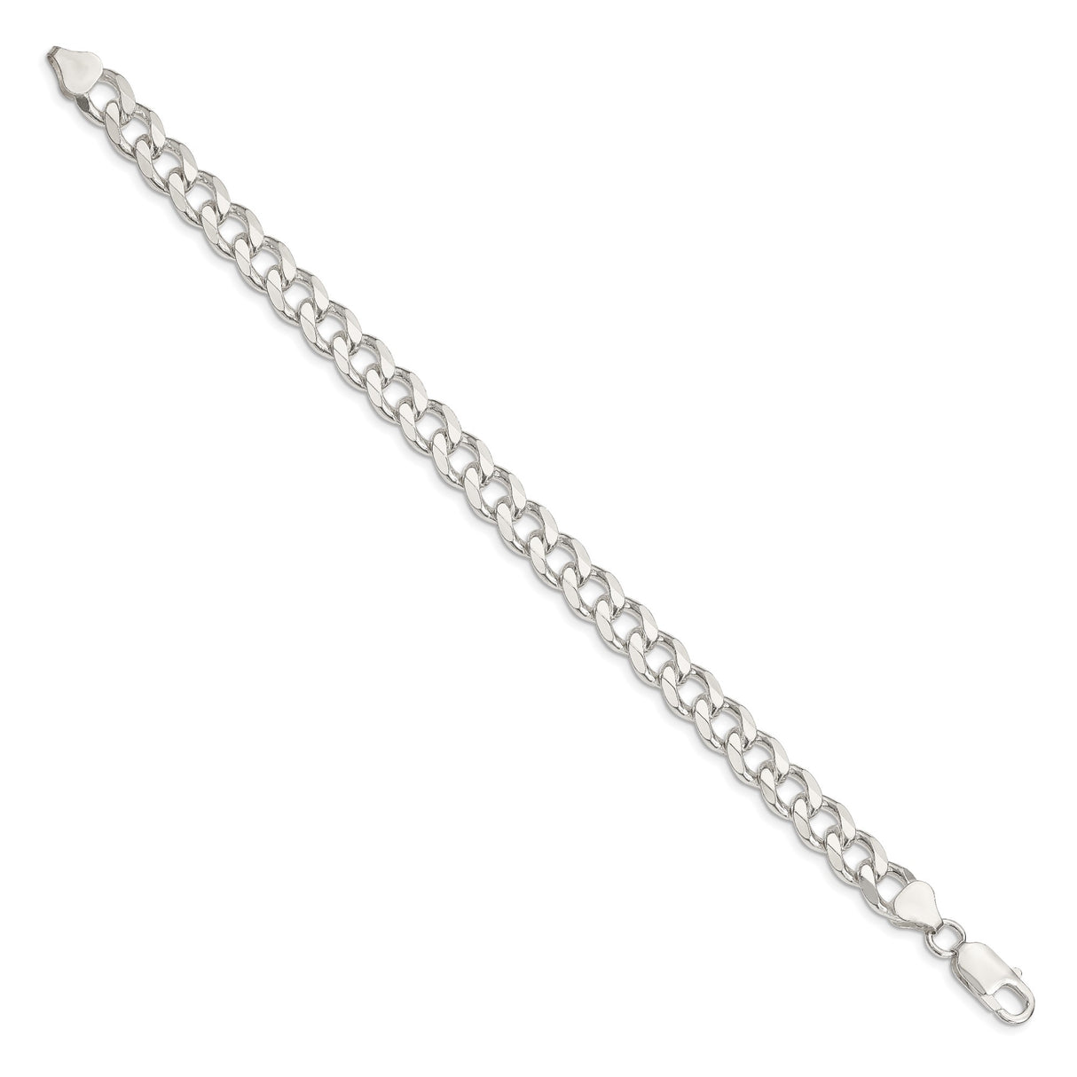 925 White Gold 8.3 mm Curb Chain Anklet, Polished