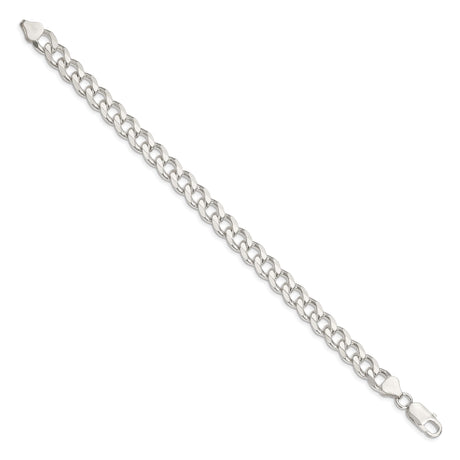 925 White Gold 8.3 mm Curb Chain Anklet, Polished
