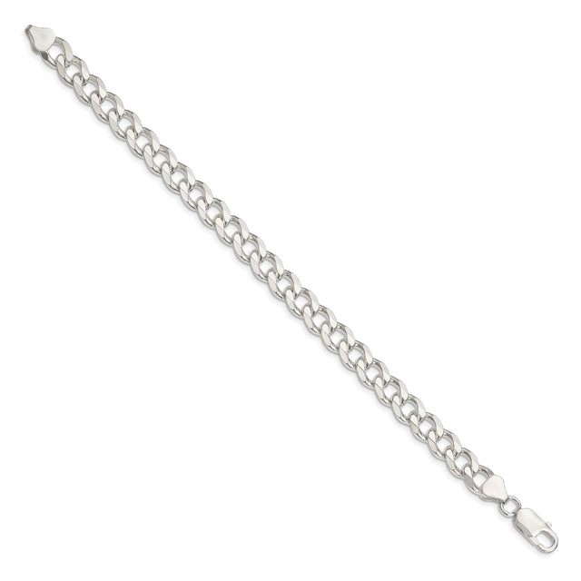 925 White Gold 8.3 mm Curb Chain Bracelet, Polished