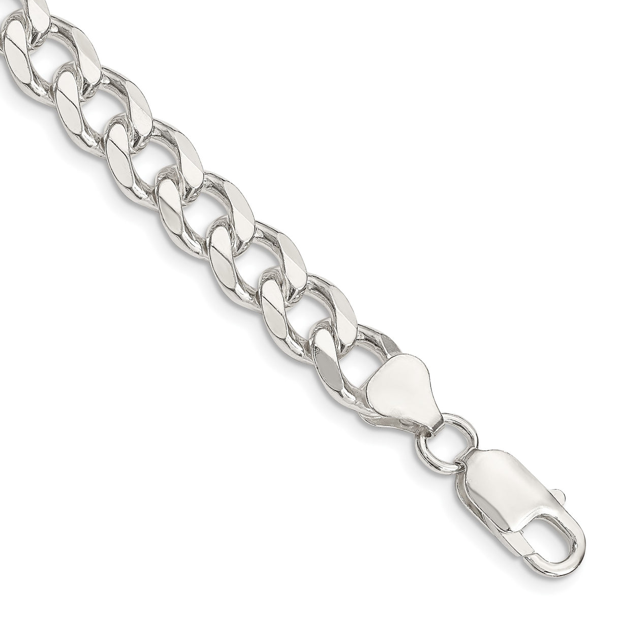 925 White Gold 8.3 mm Curb Chain Anklet, Polished shown for scale