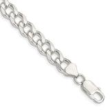 925 White Gold 8.3 mm Curb Chain Anklet, Polished shown for scale