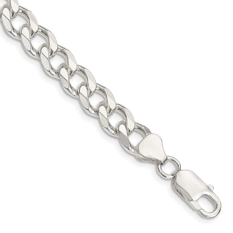 925 White Gold 8.3 mm Curb Chain Anklet, Polished shown for scale