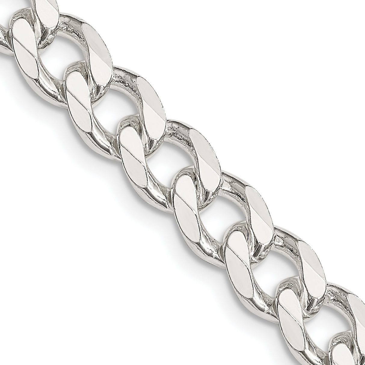 925 White Gold 8.3 mm Curb Chain Necklace, Polished detail view