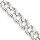 925 White Gold 8.3 mm Curb Chain Necklace, Polished detail view