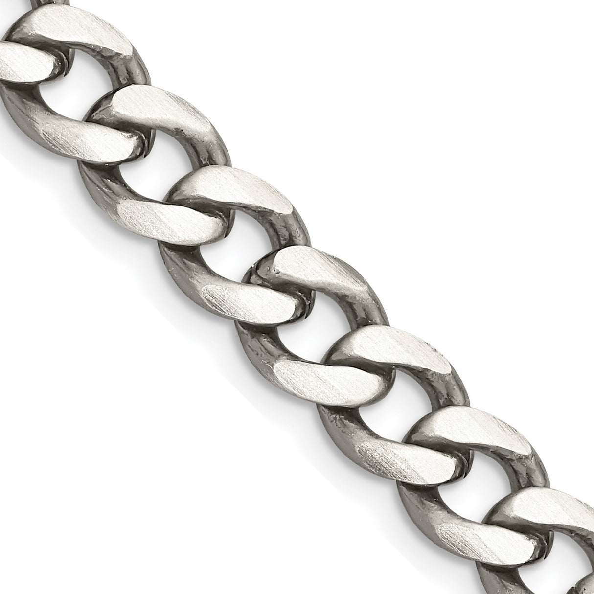 925 White Gold 8.3 mm Curb Chain Necklace, Solid detail view