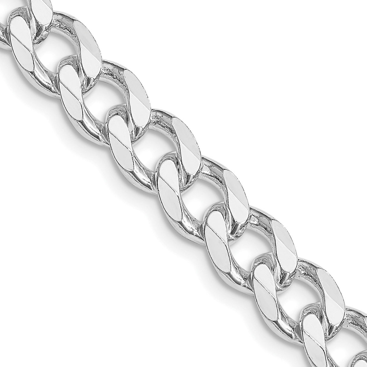 925 White Gold 8.3 mm Curb Chain Necklace, Polished detail view