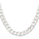 925 White Gold 9.3 mm Curb Chain Necklace, Polished