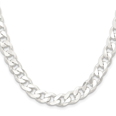 925 White Gold 9.3 mm Curb Chain Necklace, Polished