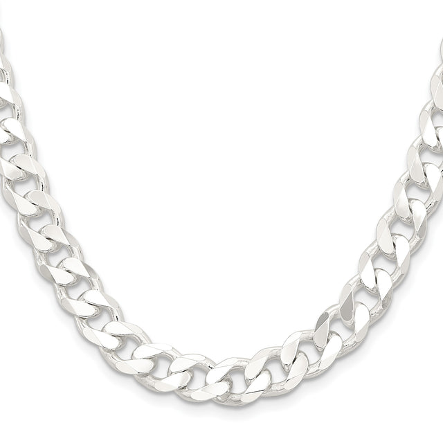 925 White Gold 9.3 mm Curb Chain Necklace, Polished