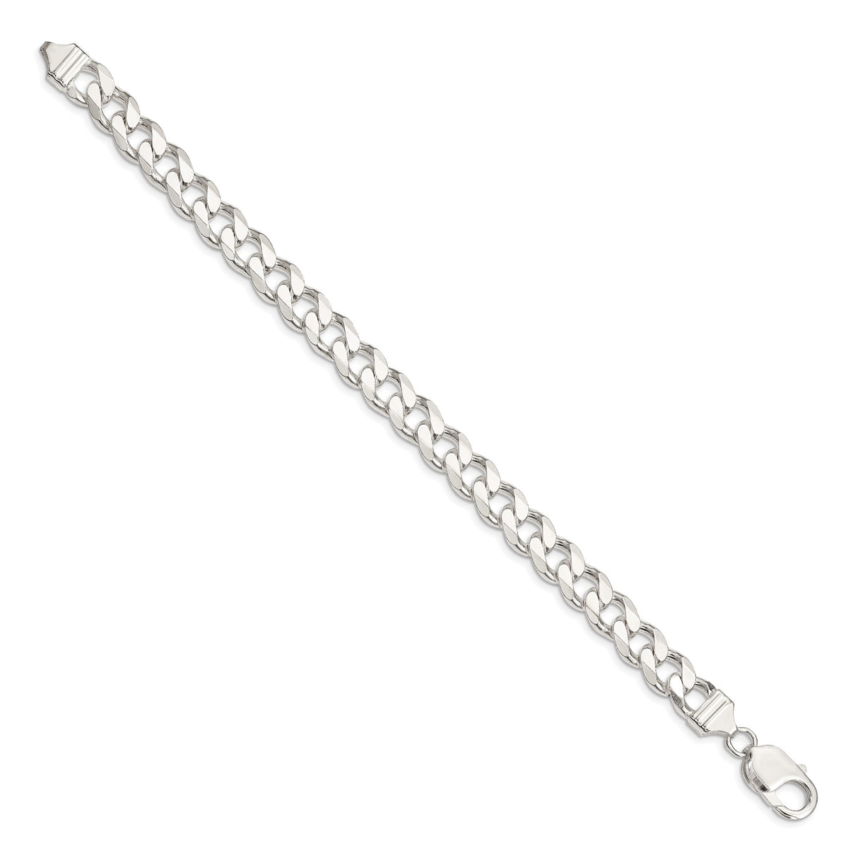 925 White Gold 9.3 mm Curb Chain Anklet, Polished
