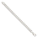 925 White Gold 9.3 mm Curb Chain Anklet, Polished