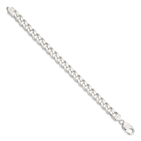 925 White Gold 9.3 mm Curb Chain Anklet, Polished