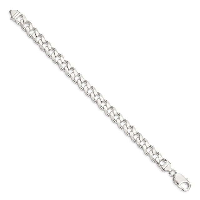 925 White Gold 9.3 mm Curb Chain Anklet, Polished