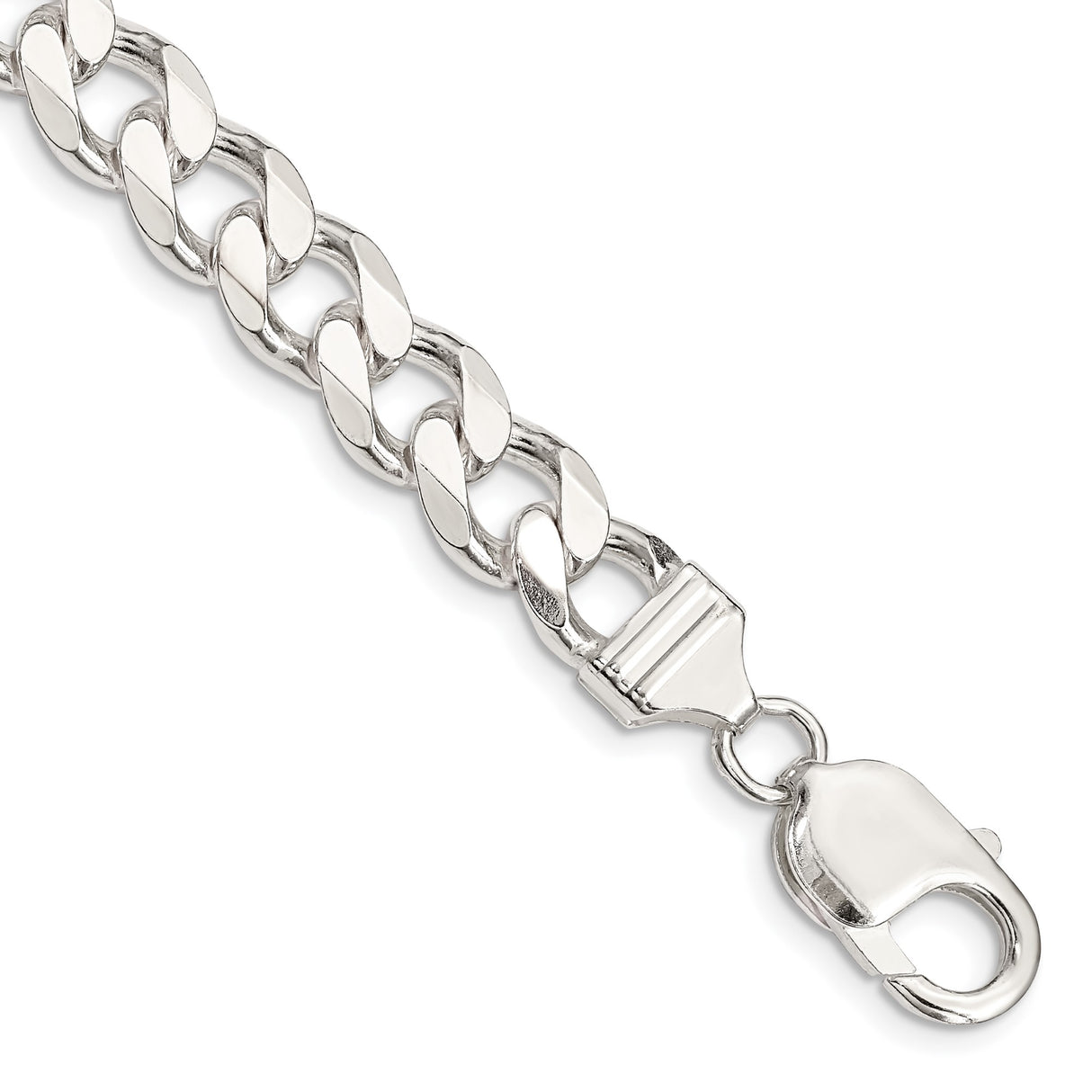 925 White Gold 9.3 mm Curb Chain Anklet, Polished shown for scale